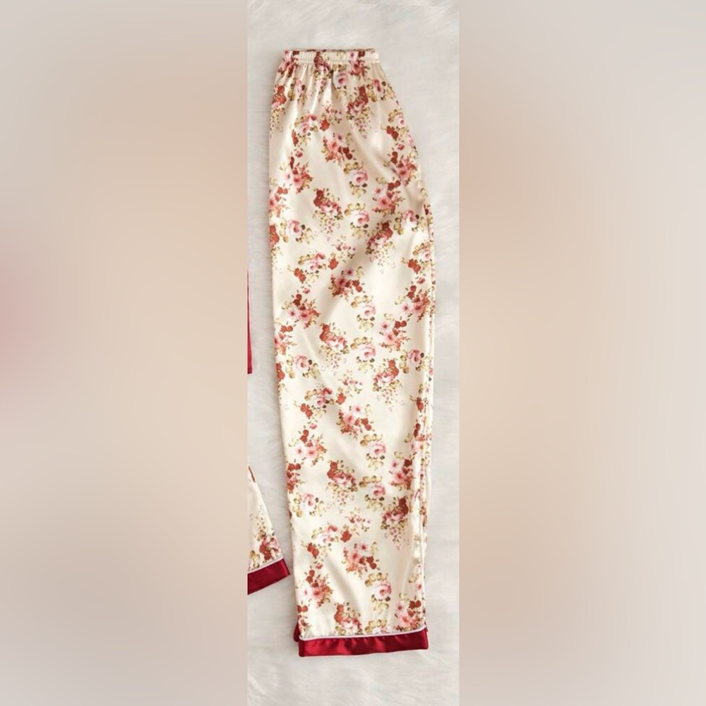 Silk Floral & Red Pajama Pants